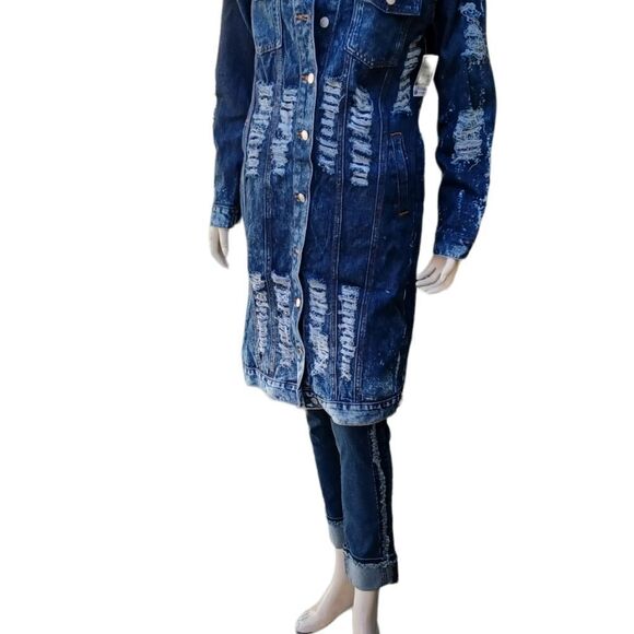 6221....Thrill Long Jean Jacket Size Medium - Picture 2 of 6